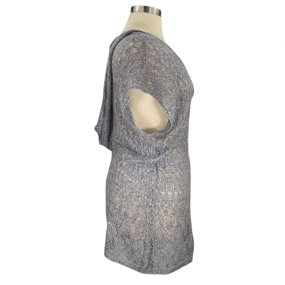 Anthropologie Moth Pointelle Slate Gray Linen Blend Lace Knit Hooded Sweater - Picture 4 of 16